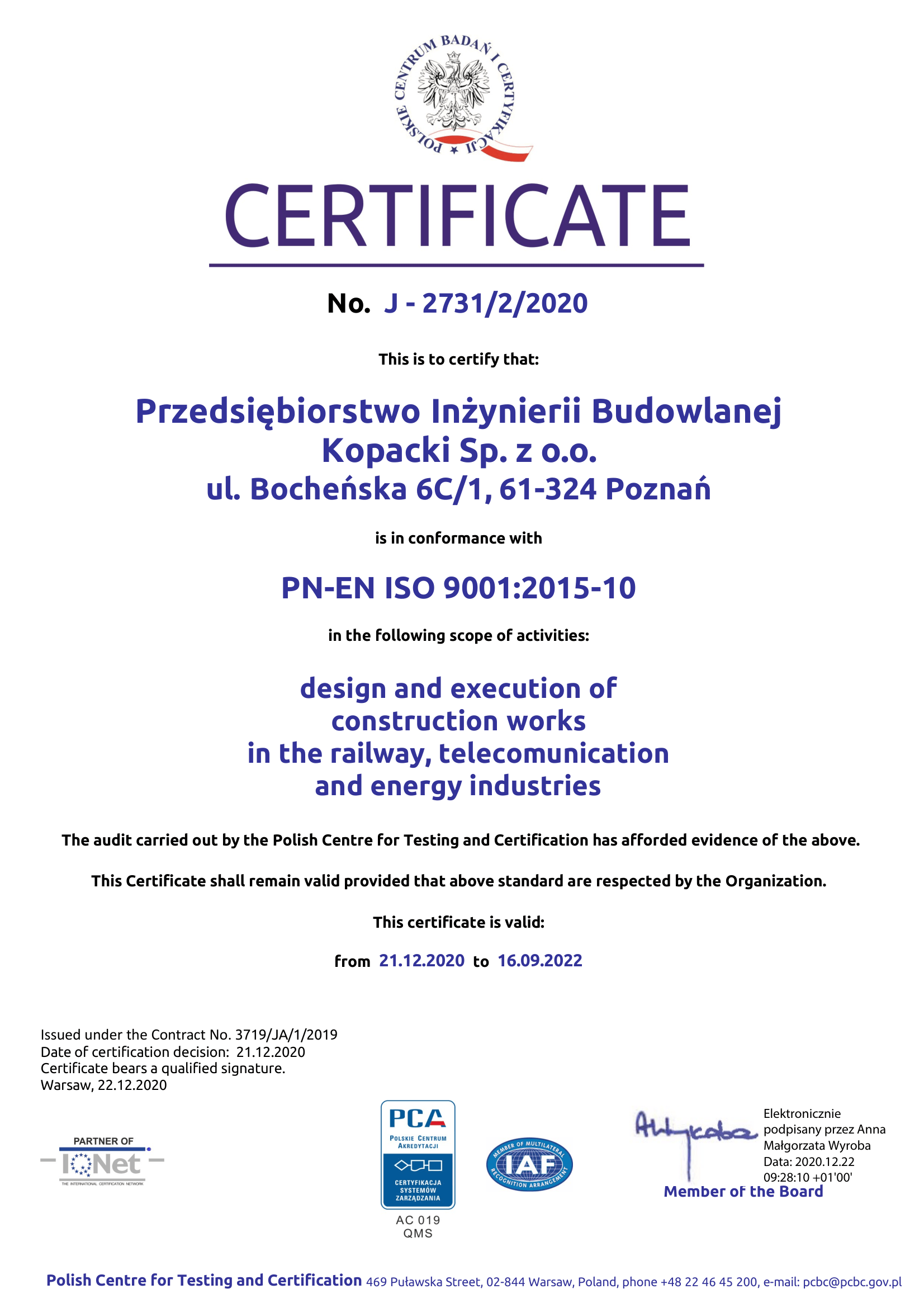 Certyfikat / Certificate